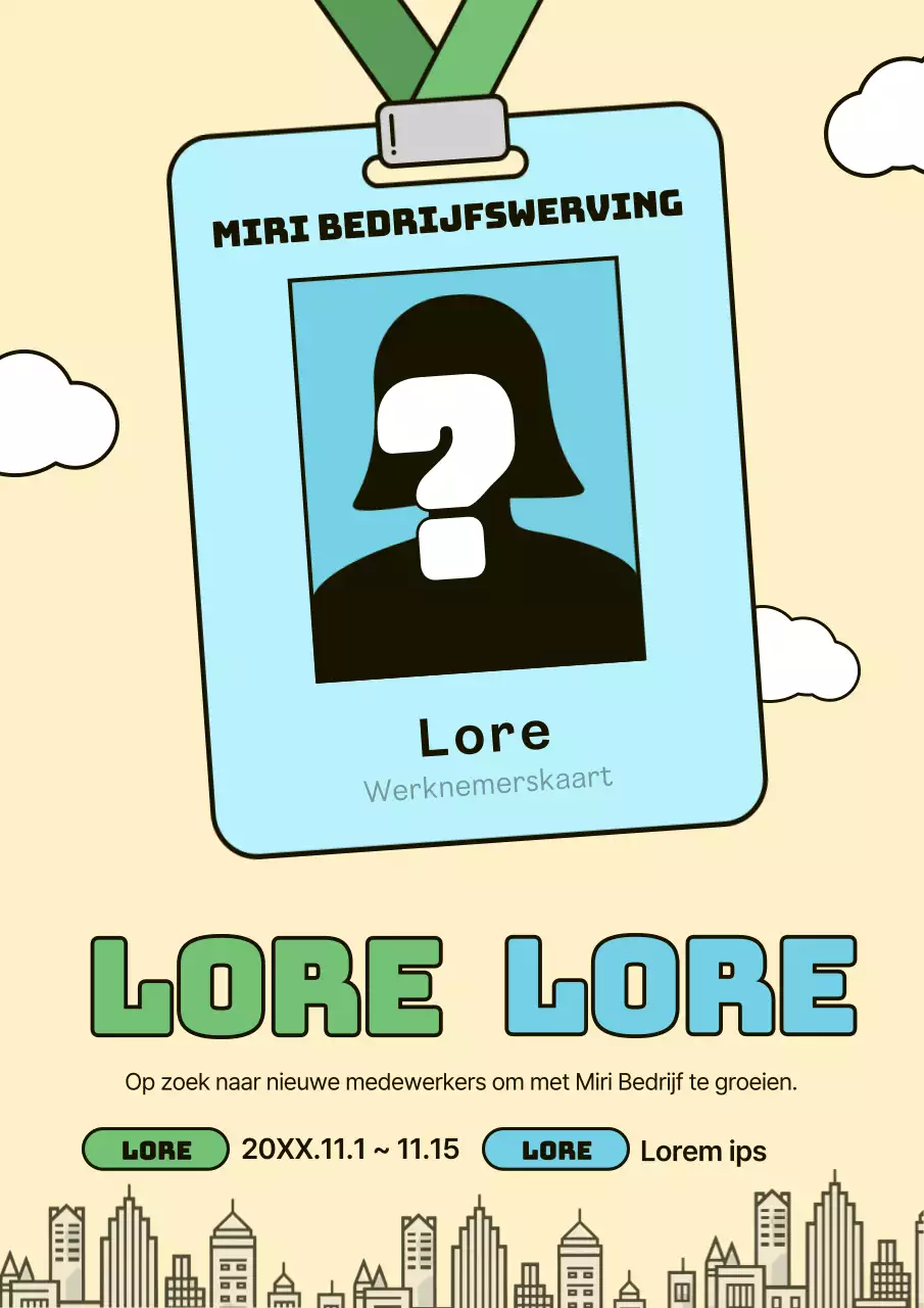 Een eenvoudige groen met lichtblauwe wervingsaankondiging