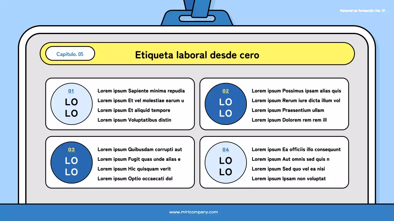 Una bonita cubierta de formación para nuevos empleados en azul claro y negro