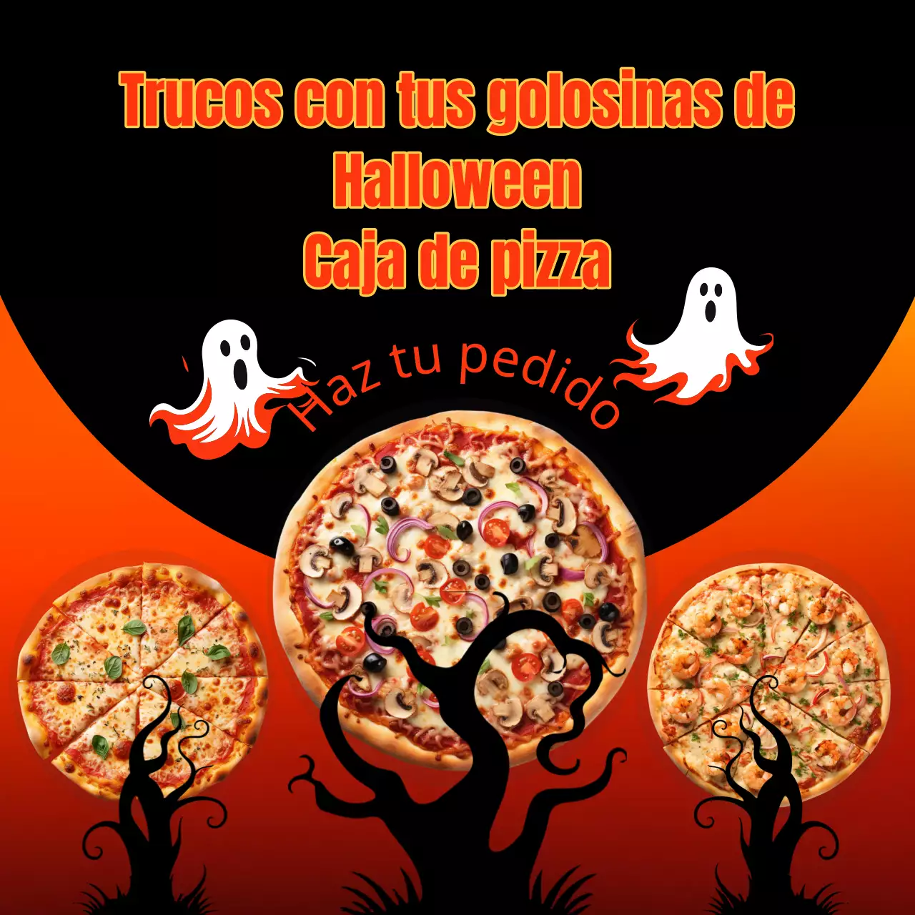 Kitschy anuncio de venta de Halloween en naranja y negro