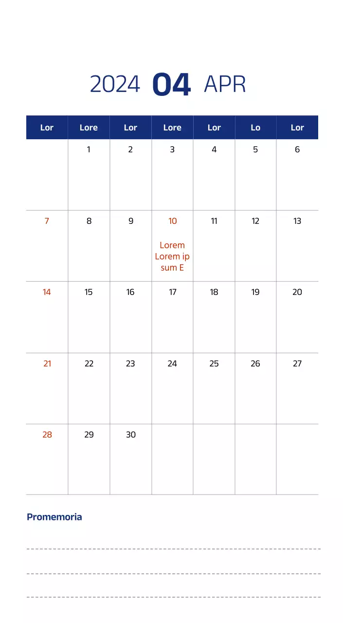 Calendario semplice con illustrazioni pulite in blu