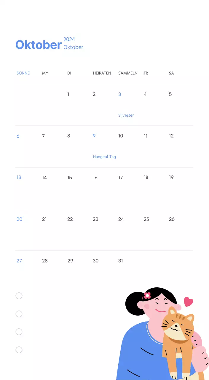 Motivationskalender mit energiegeladenen Illustrationen und positiven Zitaten auf hellblauem Hintergrund