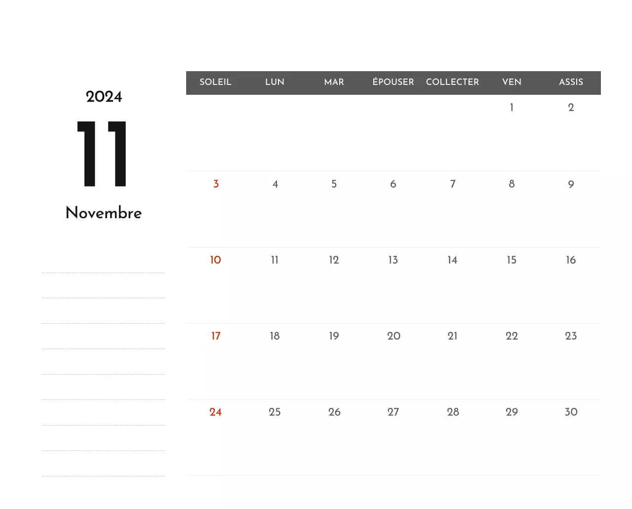 Un calendrier d'entreprise simple en gris