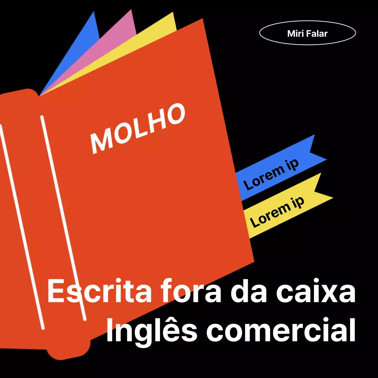 Um anúncio a laranja e azul para uma escola de oratória destinada a profissionais modernos.