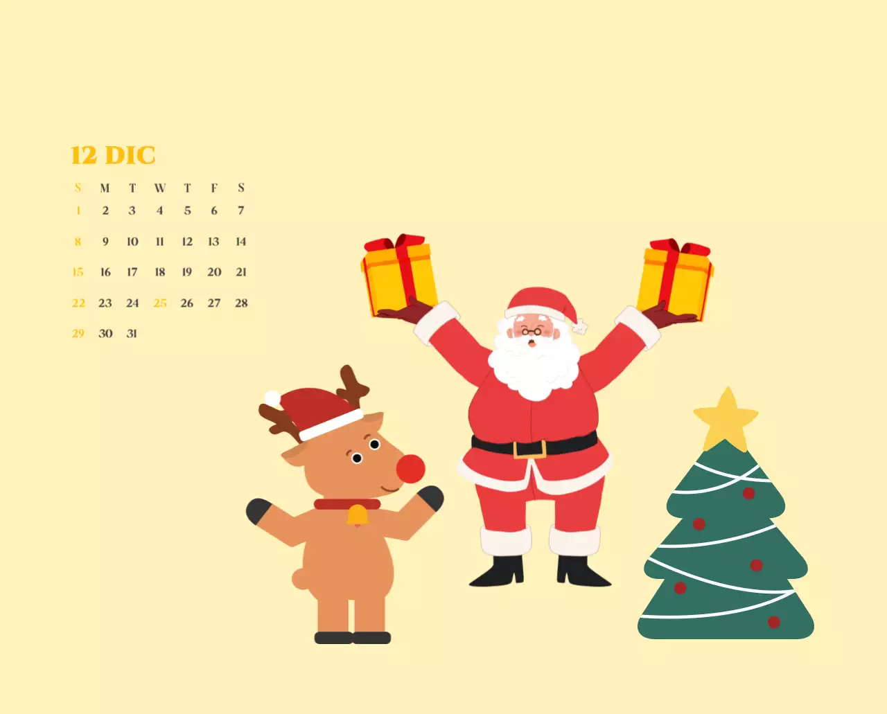 Calendario con illustrazioni giovanili su sfondo giallo e verde