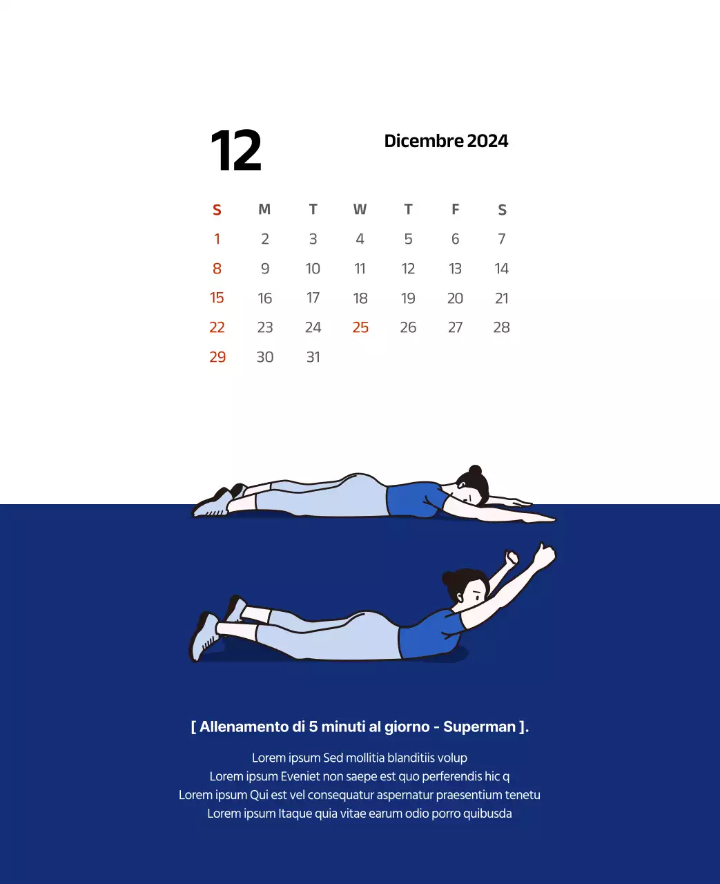 Calendario semplice con illustrazioni pulite in blu