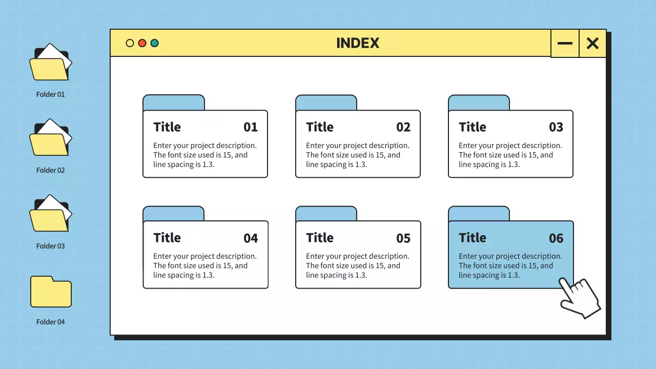 UI desktop minimalis dengan warna biru dan kuning Profil Perusahaan