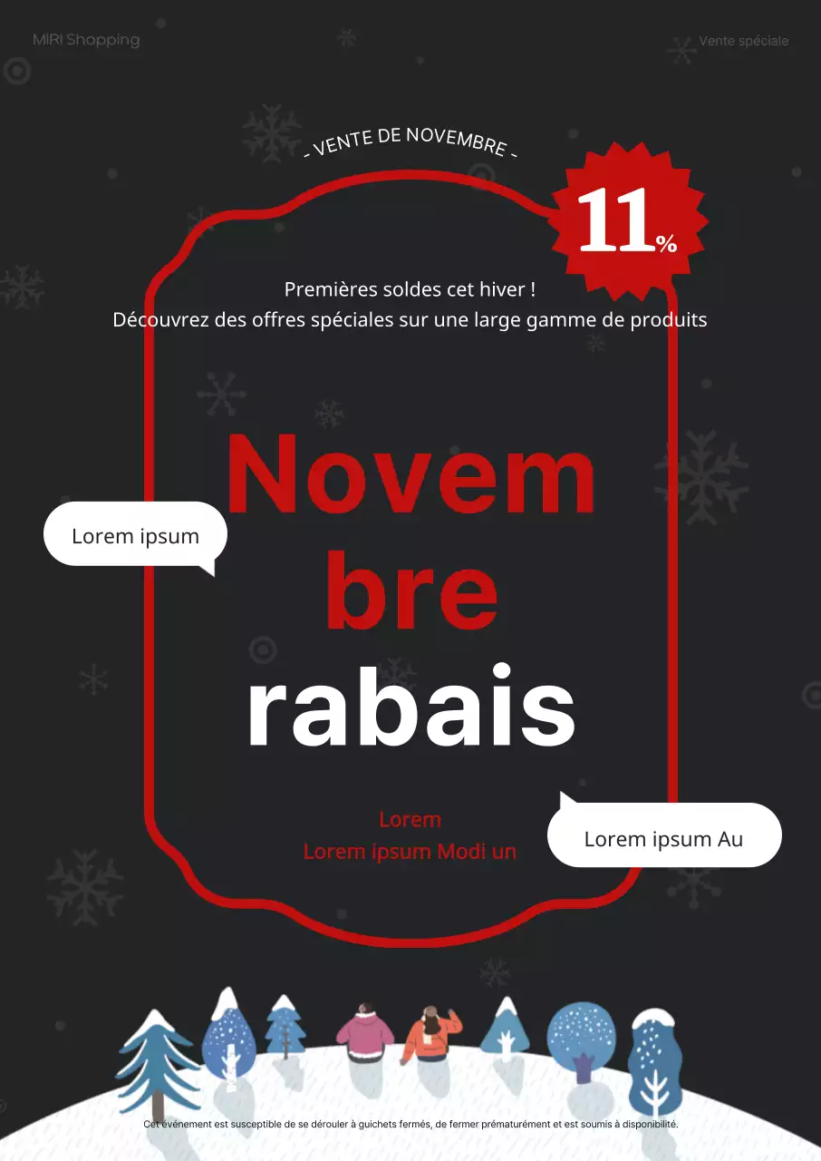 Les soldes de novembre avec un contraste rouge sur un fond gris foncé illustration hivernale