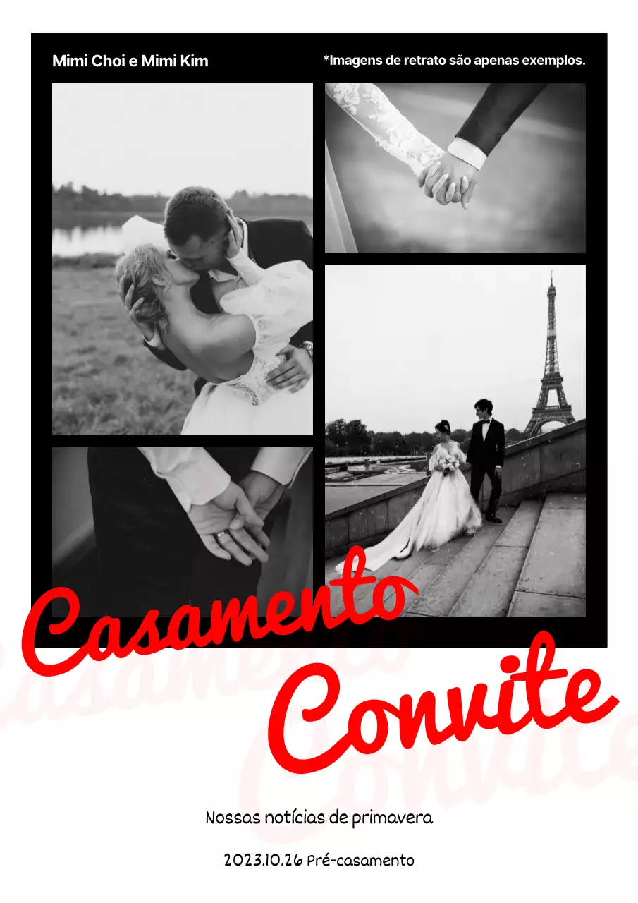 Convite de casamento simples em preto