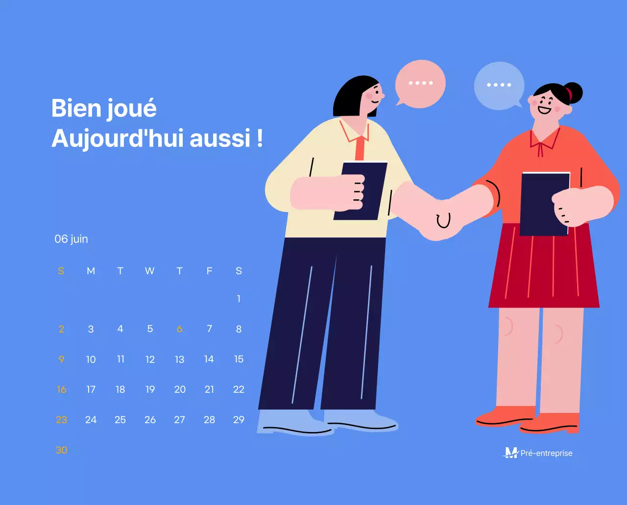 Calendrier de motivation avec des illustrations énergiques et des citations positives sur un fond bleu clair