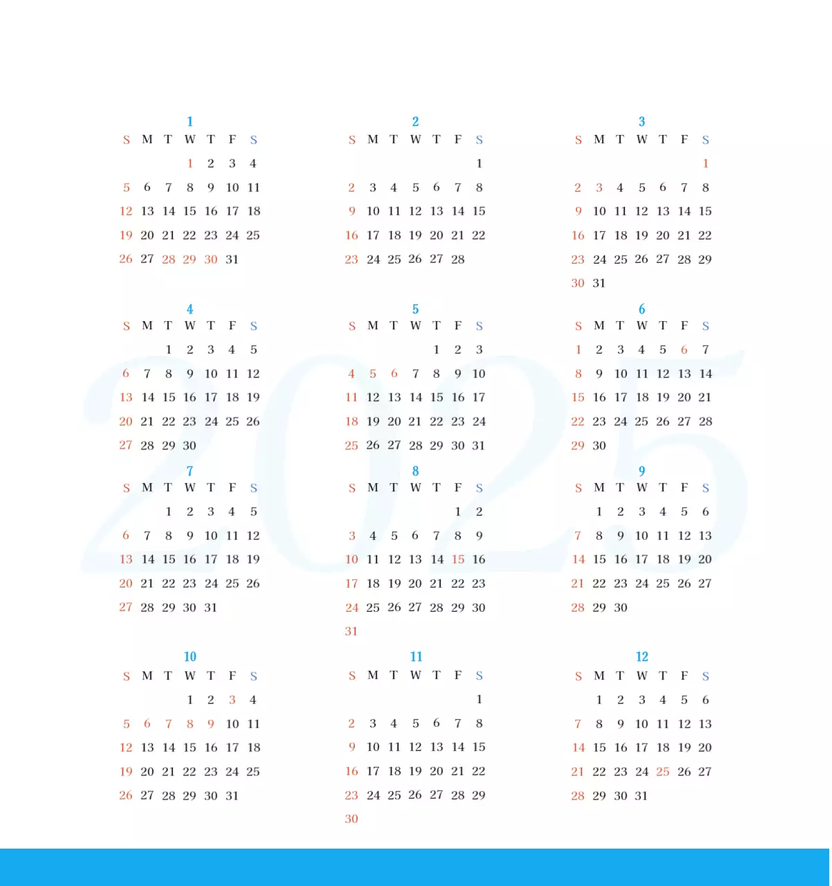 Calendario ecclesiastico blu di concezione moderna