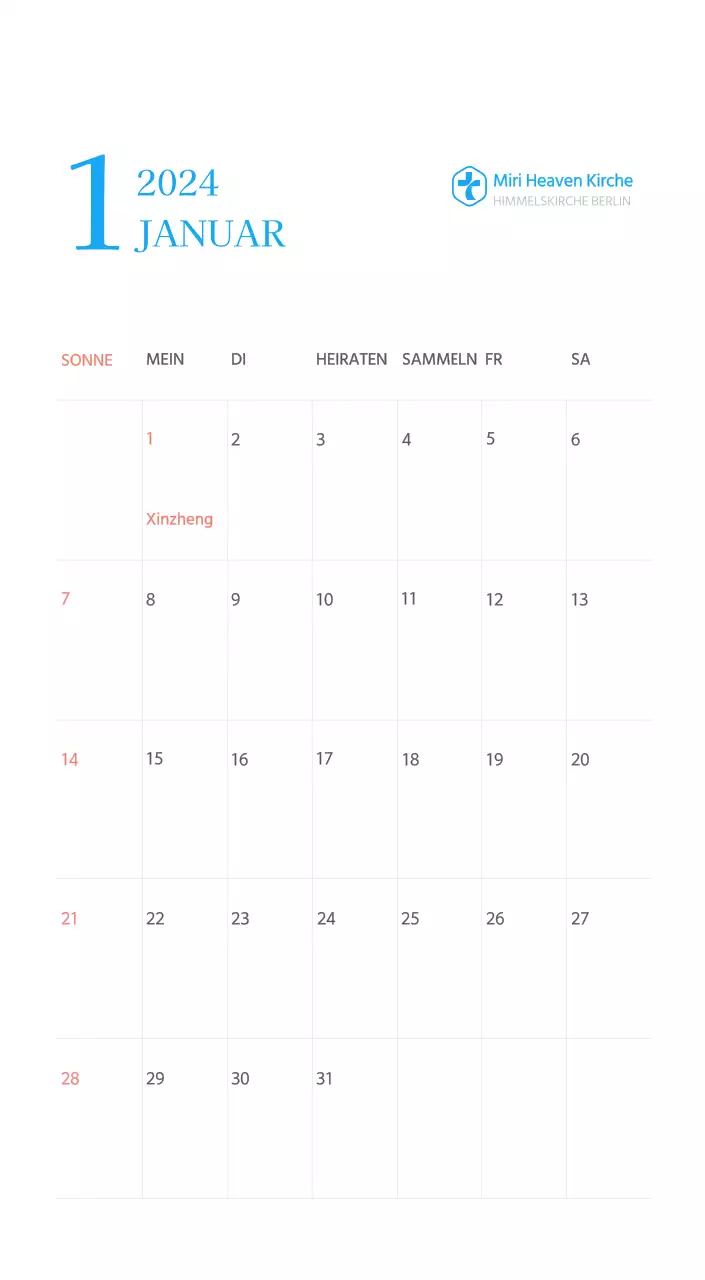 Blaues modernes Konzept Kirchenkalender