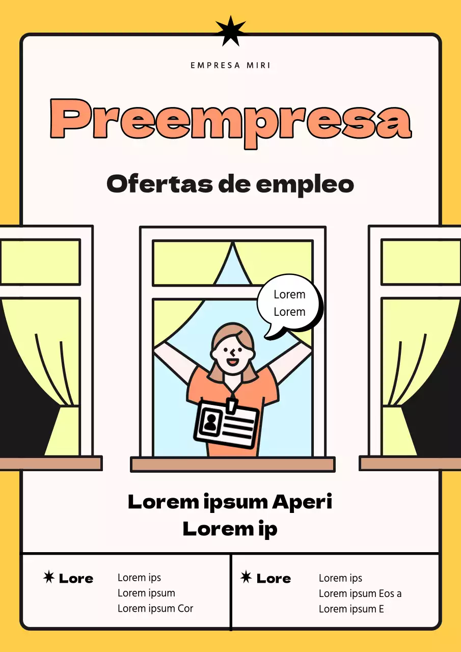 Anuncio de empleo con un sencillo personaje ilustrado en amarillo