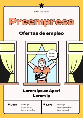 Anuncio de empleo con un sencillo personaje ilustrado en amarillo