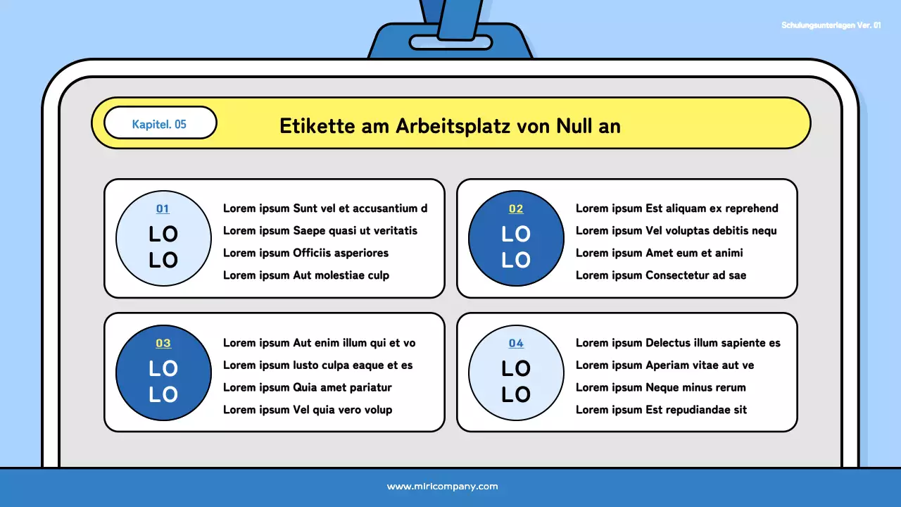 Ein hübsches Trainingsdeck für neue Mitarbeiter in Hellblau und Schwarz