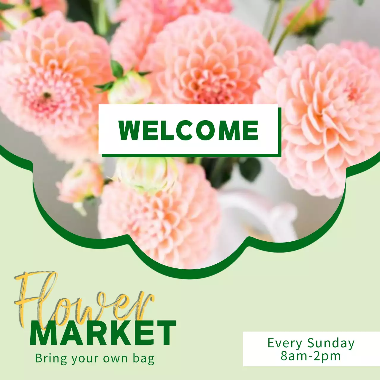 Green Floral Market Announcement Instagram Post