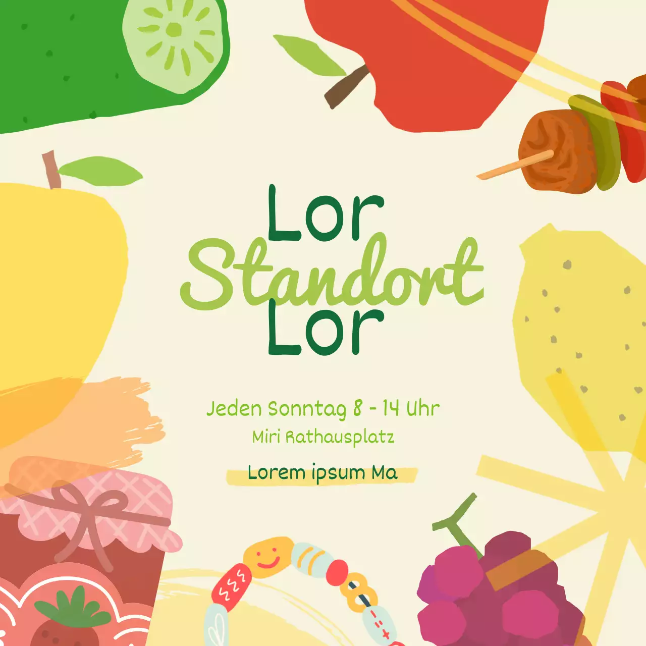 Bewerben Sie Ihren lokalen Markt mit bunten, flachen Illustrationen