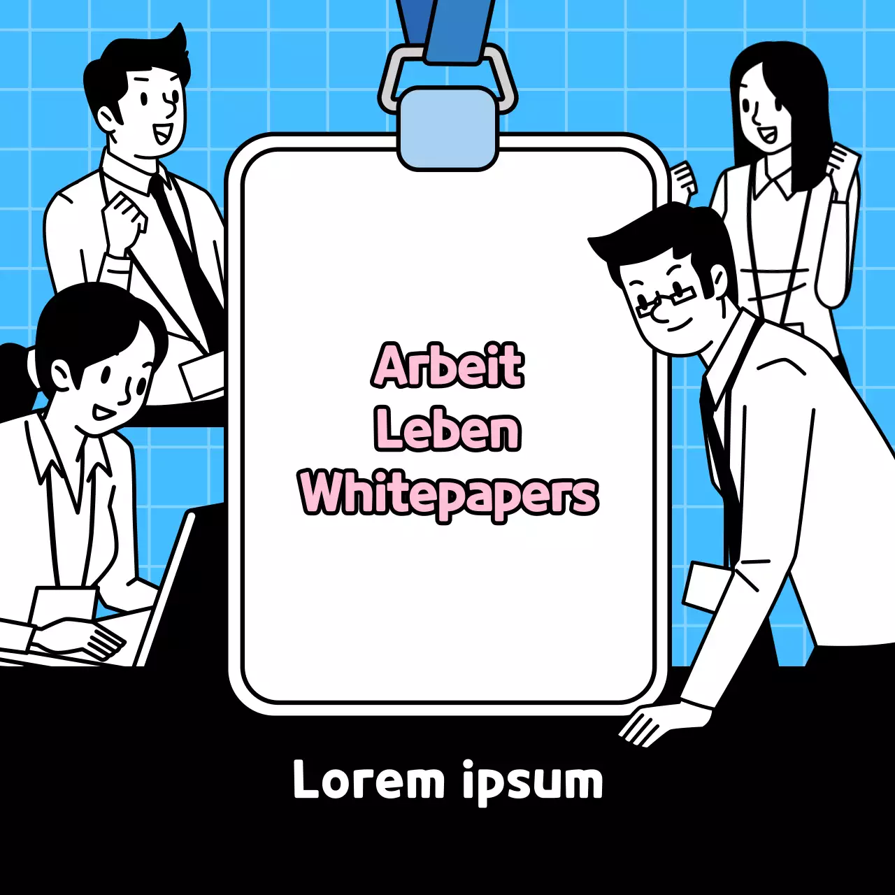 Kitschige Arbeitsplatzschulung mit hellblauem Hintergrund