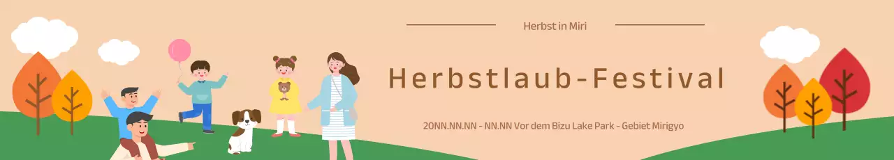 Herbstlaub-Festival-Banner mit einer Illustration einer Familie, die sich in einem Garten vergnügt