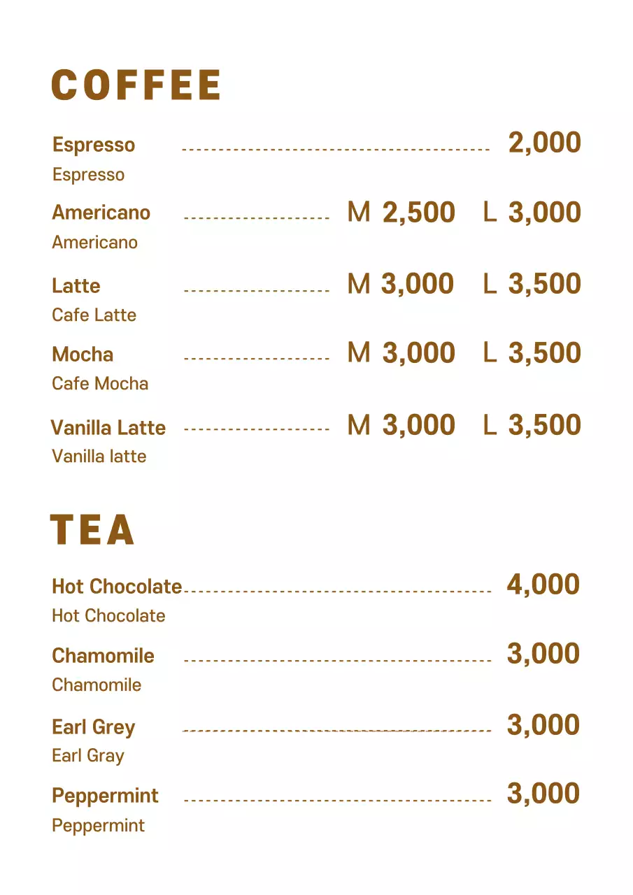 Papan nama menu kafe yang sederhana dengan warna cokelat