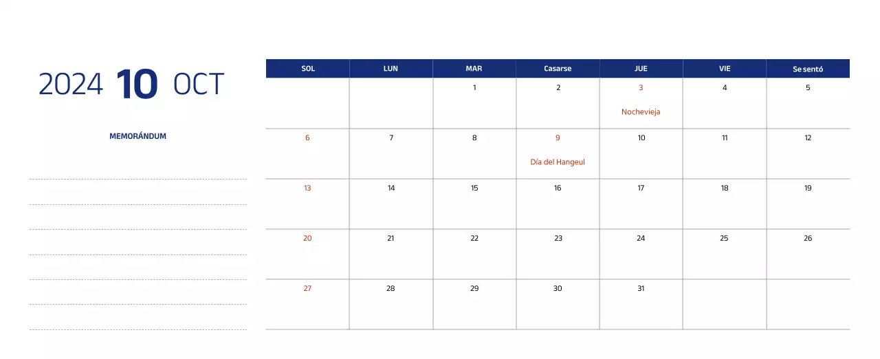 Calendario sencillo con ilustraciones limpias en azul