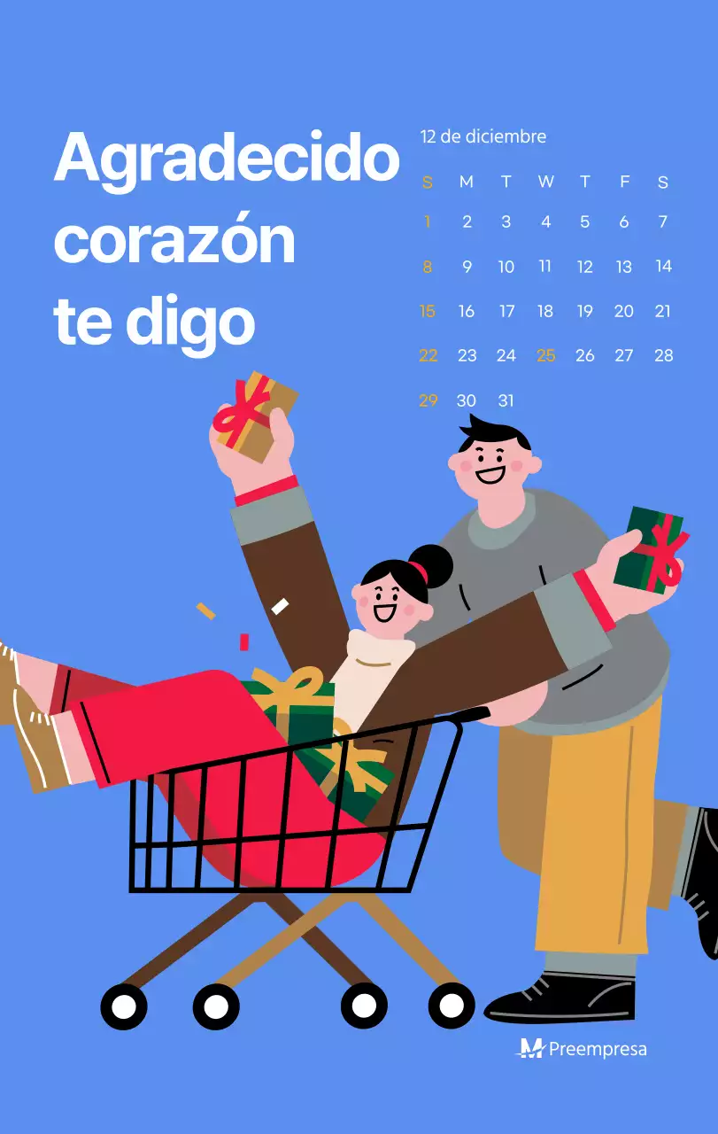 Calendario motivacional con ilustraciones llenas de energía y citas positivas sobre fondo azul claro