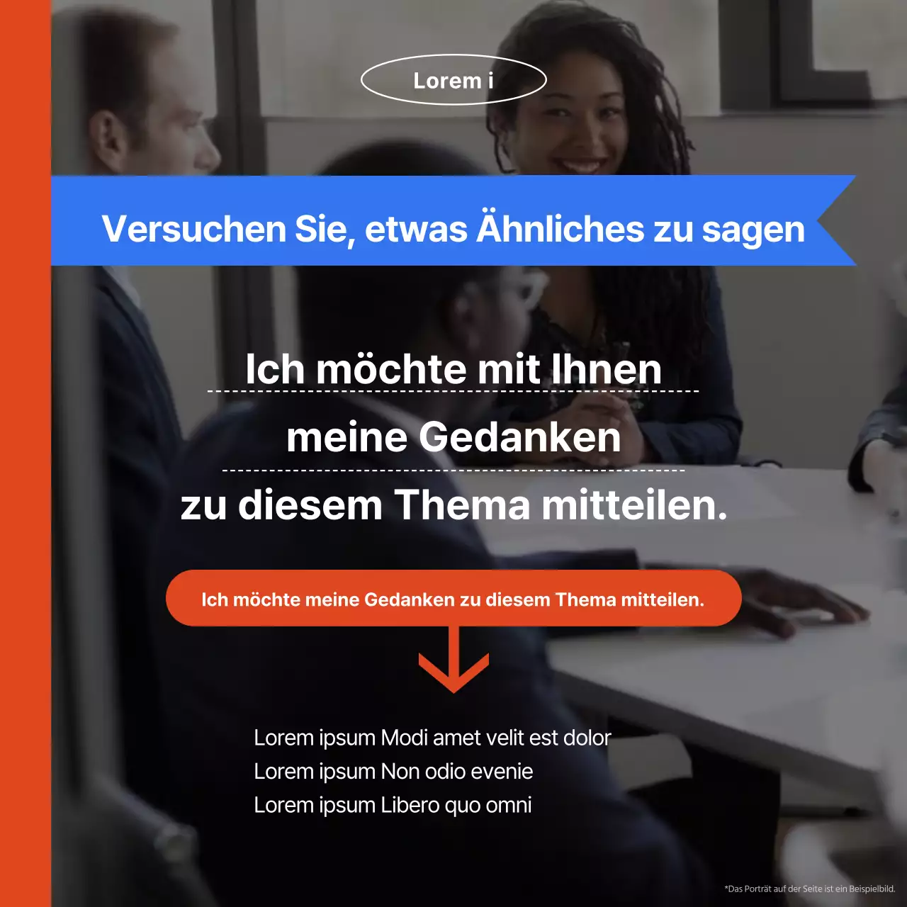Eine orange-blaue Werbung für eine Sprachschule, die sich an moderne Berufstätige richtet.