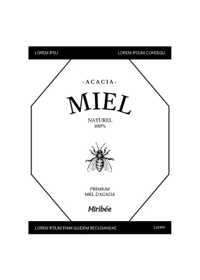Étiquette de miel simple et vintage avec illustration d'abeille en noir et blanc
