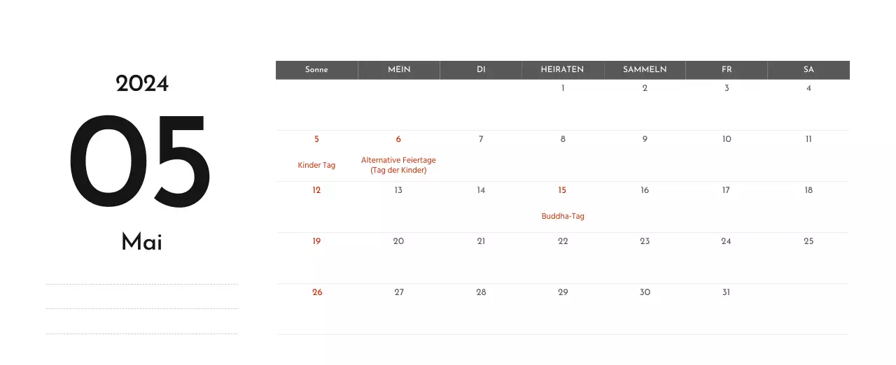 Ein einfacher Unternehmenskalender in Grau