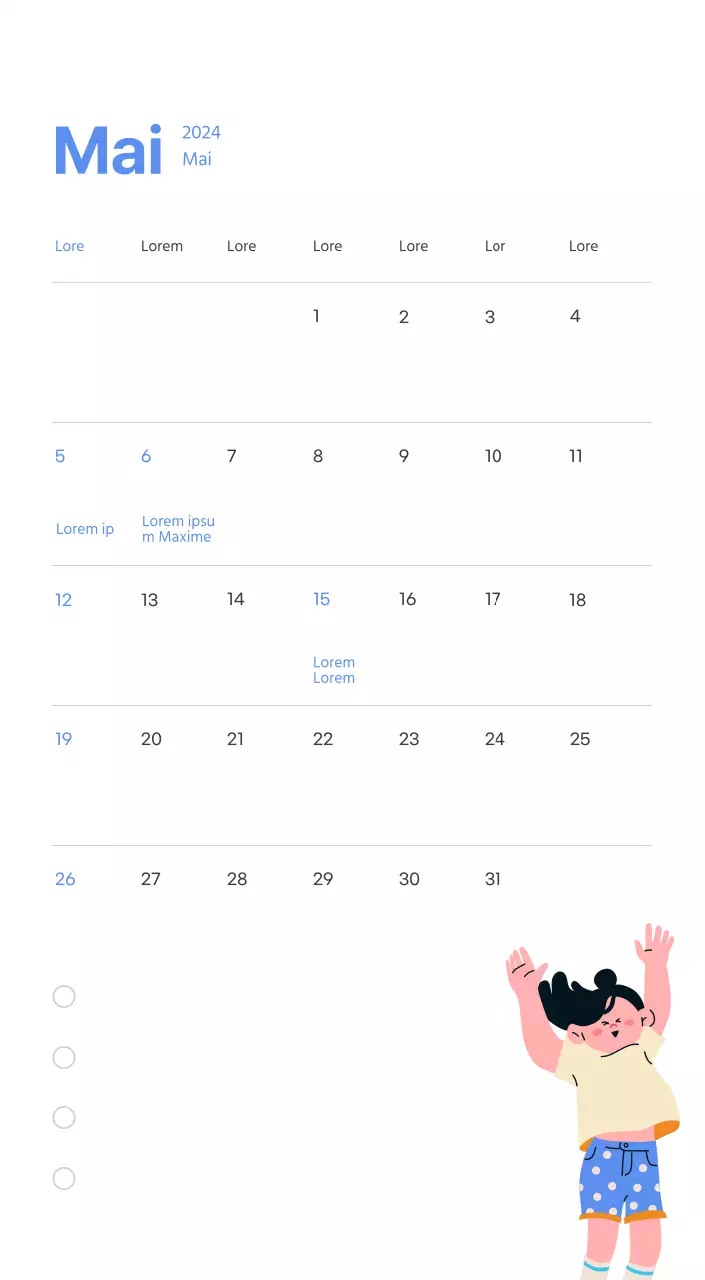 Motivationskalender mit energiegeladenen Illustrationen und positiven Zitaten auf hellblauem Hintergrund