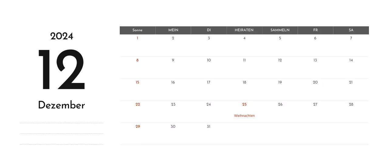 Ein einfacher Unternehmenskalender in Grau