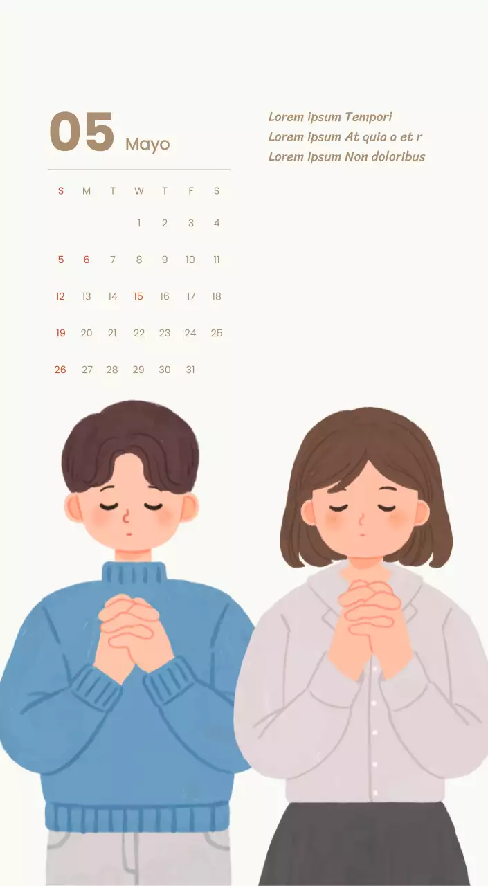 Un calendario devocional con acogedoras ilustraciones y versículos bíblicos sobre fondo azul claro