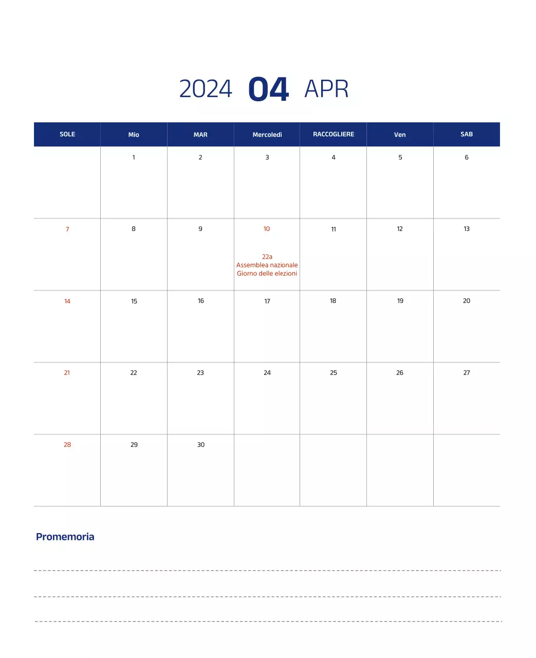 Calendario semplice con illustrazioni pulite in blu