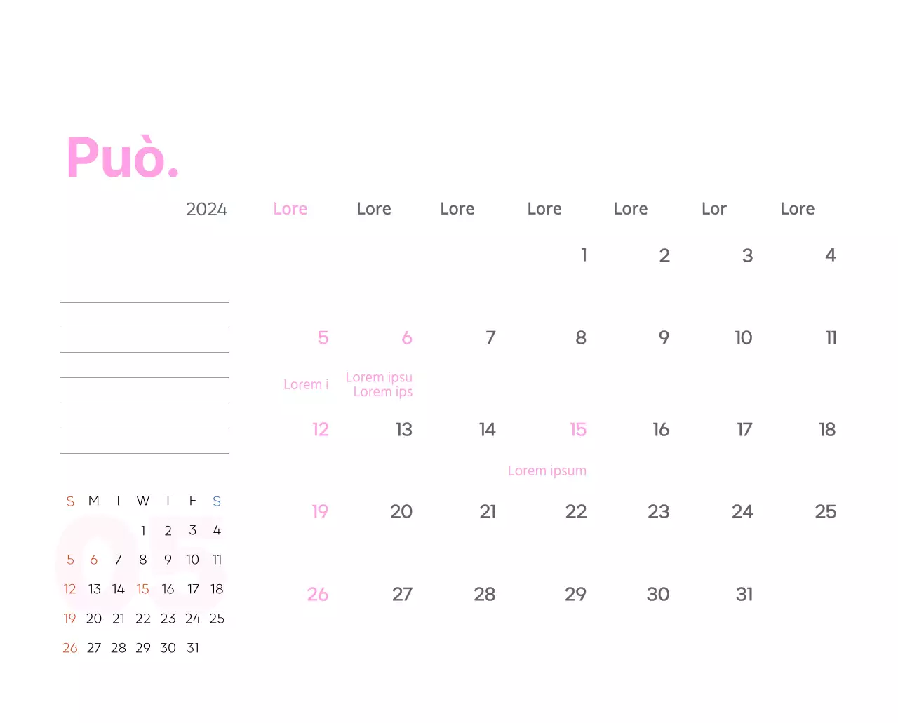 Calendario di lavoro con splendide illustrazioni