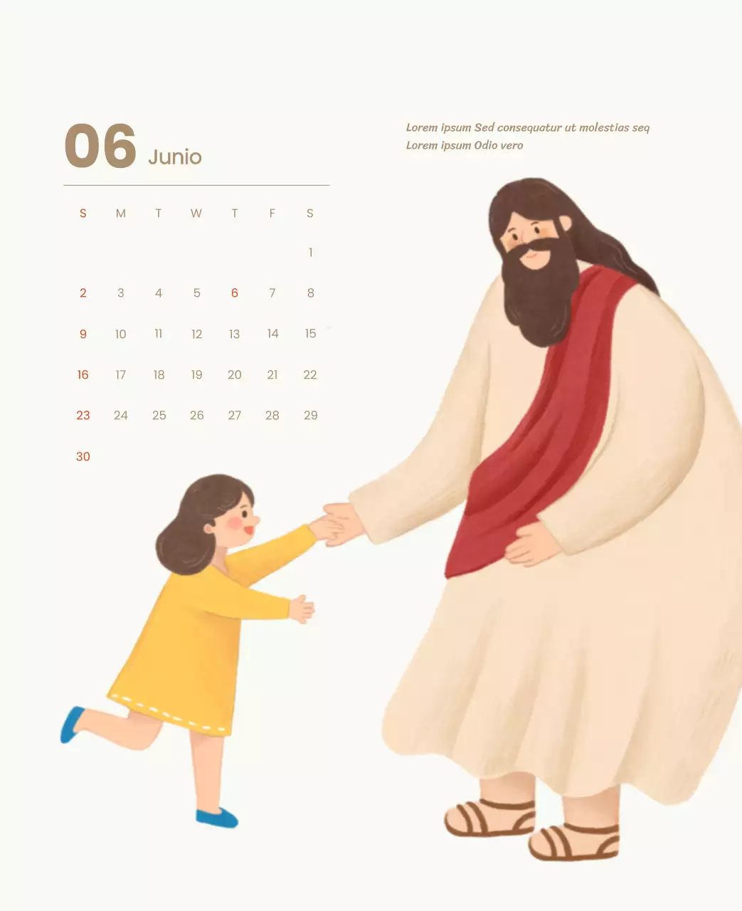 Un calendario devocional con acogedoras ilustraciones y versículos bíblicos sobre fondo azul claro