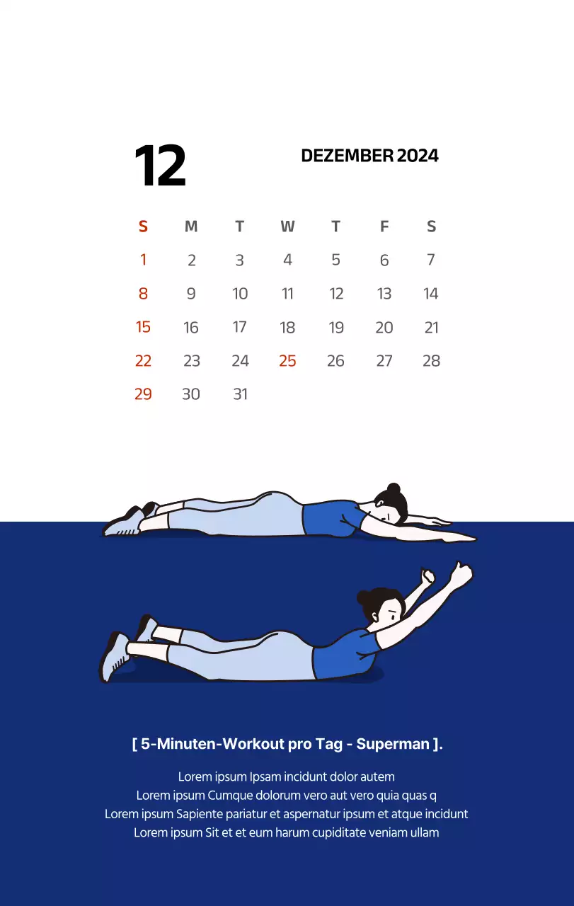 Einfacher Kalender mit klaren Illustrationen in Blau