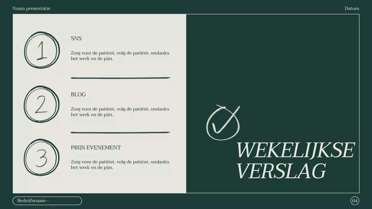 Minimalistisch verslag van de notulen van een marketingvergadering in groen en beige