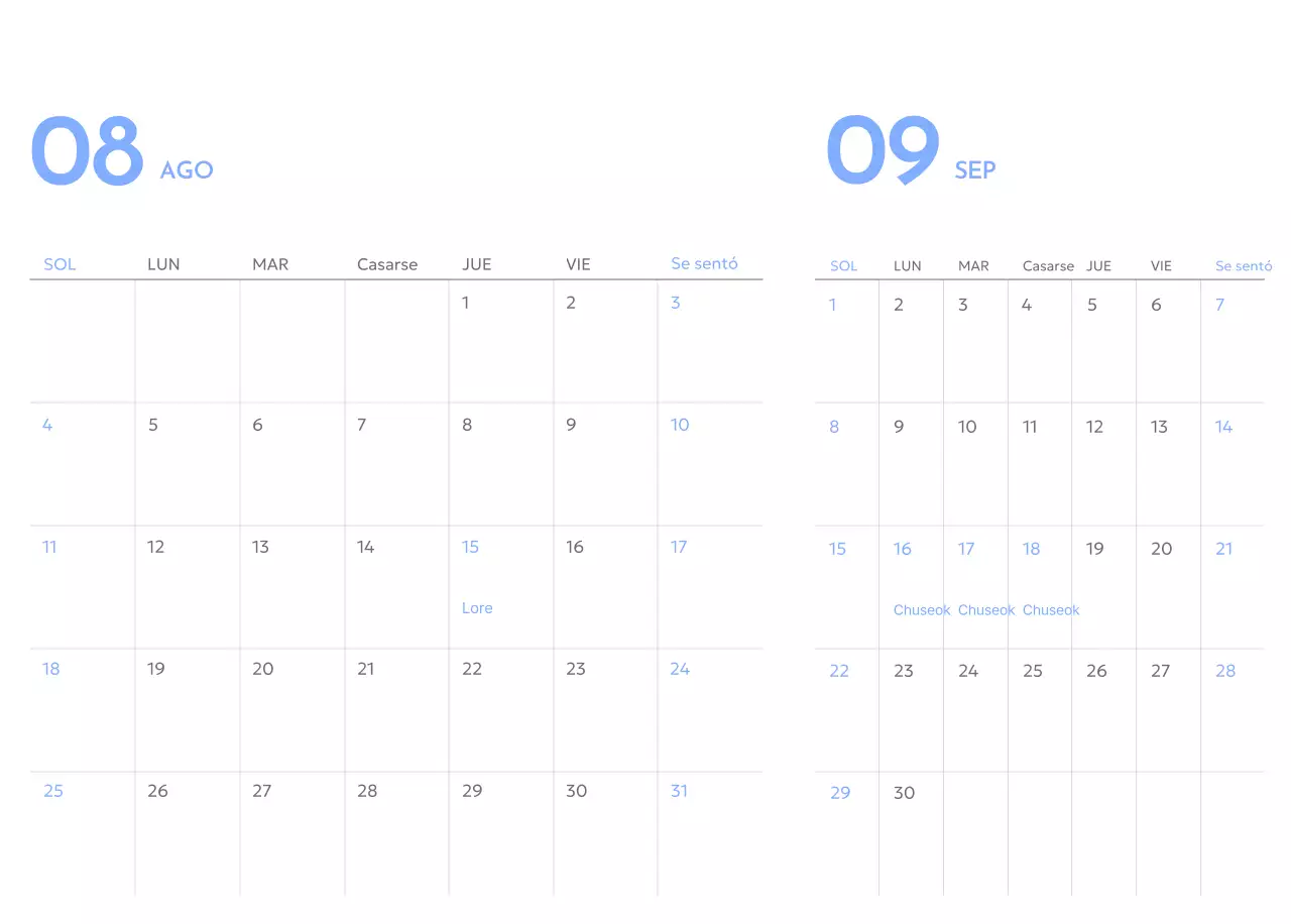 Calendario de seguimiento de objetivos con un toque de azul