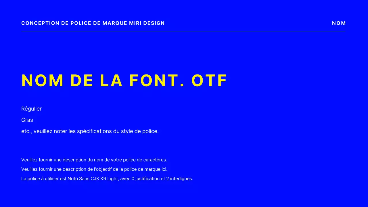 Une proposition de police de caractères simple en bleu.