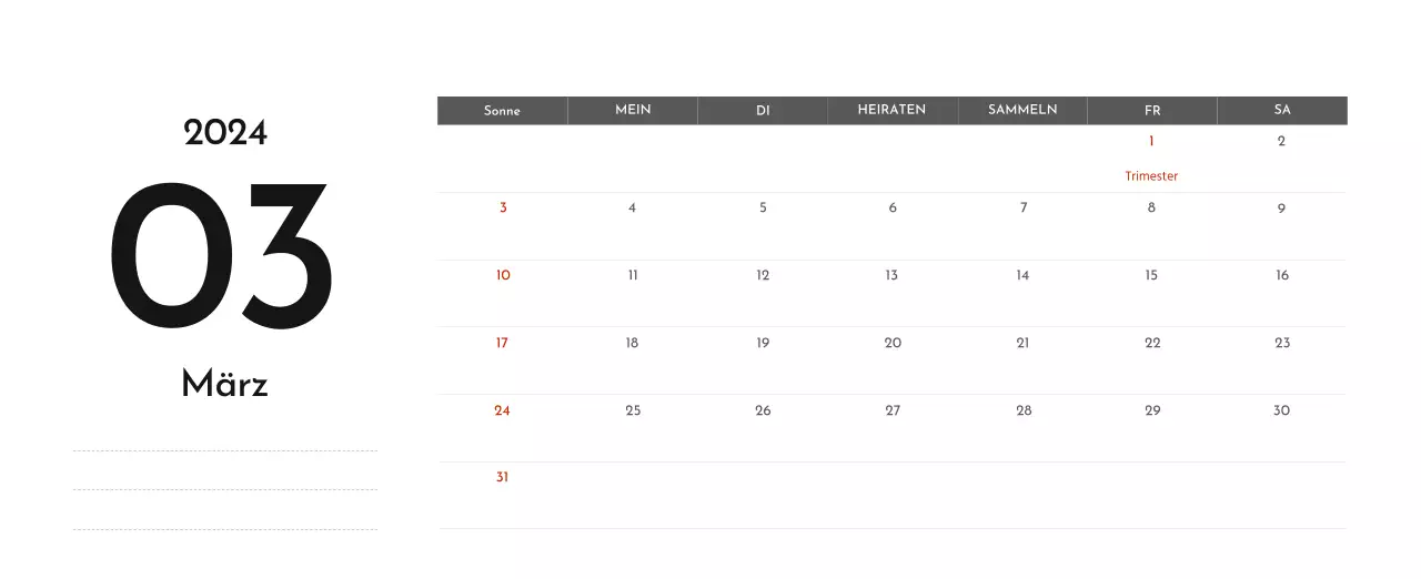 Ein einfacher Unternehmenskalender in Grau