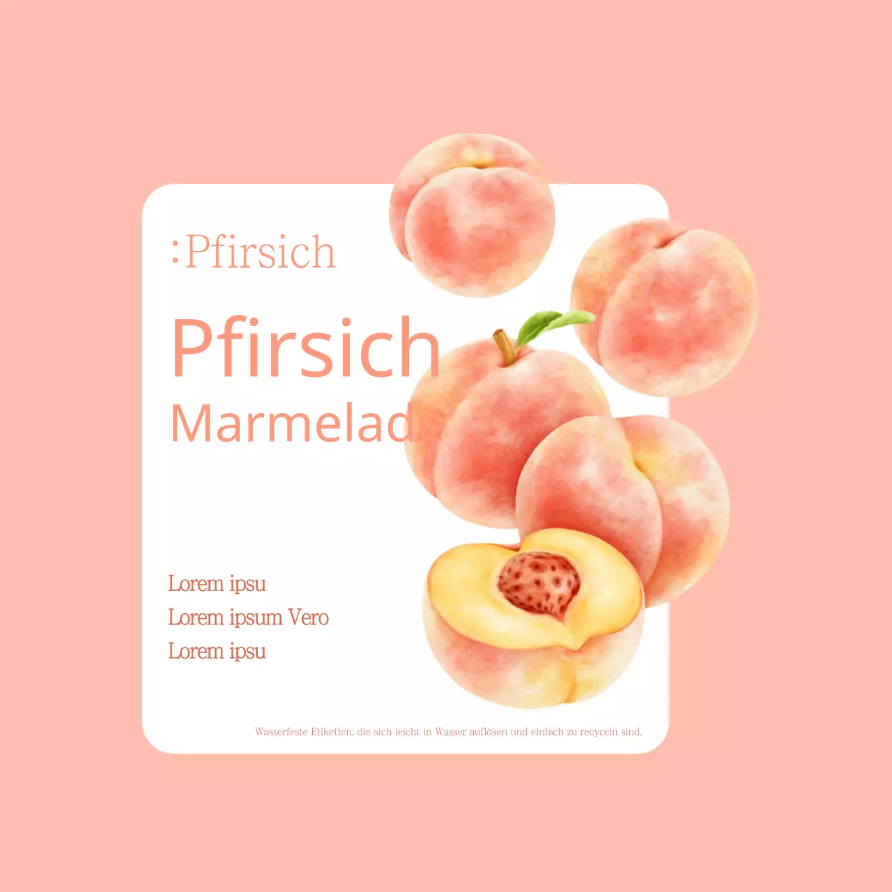 Pfirsich Apfelmarmelade Paket Etikett Design in Hellrosa und Grün