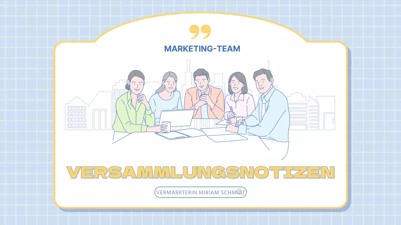 Modernes Marketing Sitzungsprotokoll in hellblau und gelb