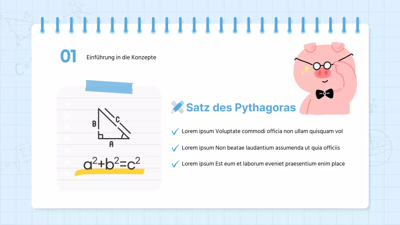 Kitschige Mathe-Schulmaterialien in Hellblau und Gelb