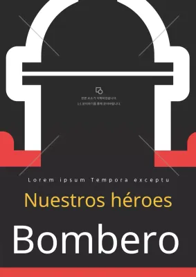 Promocione una sencilla ilustración de un bombero en amarillo y rojo sobre fondo negro