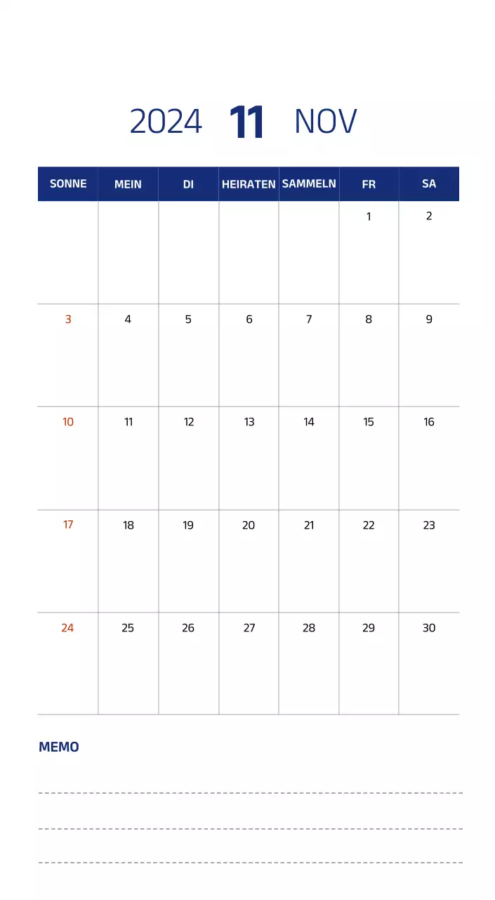 Einfacher Kalender mit klaren Illustrationen in Blau