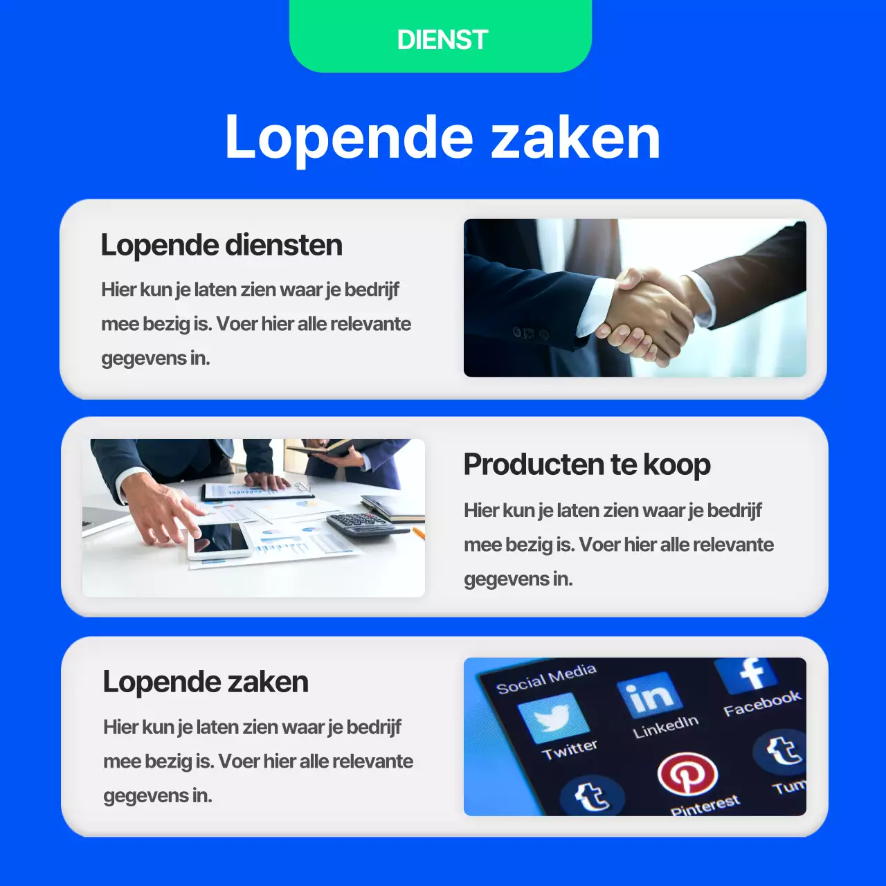 Een eenvoudig blauw en groen bedrijfsprofiel