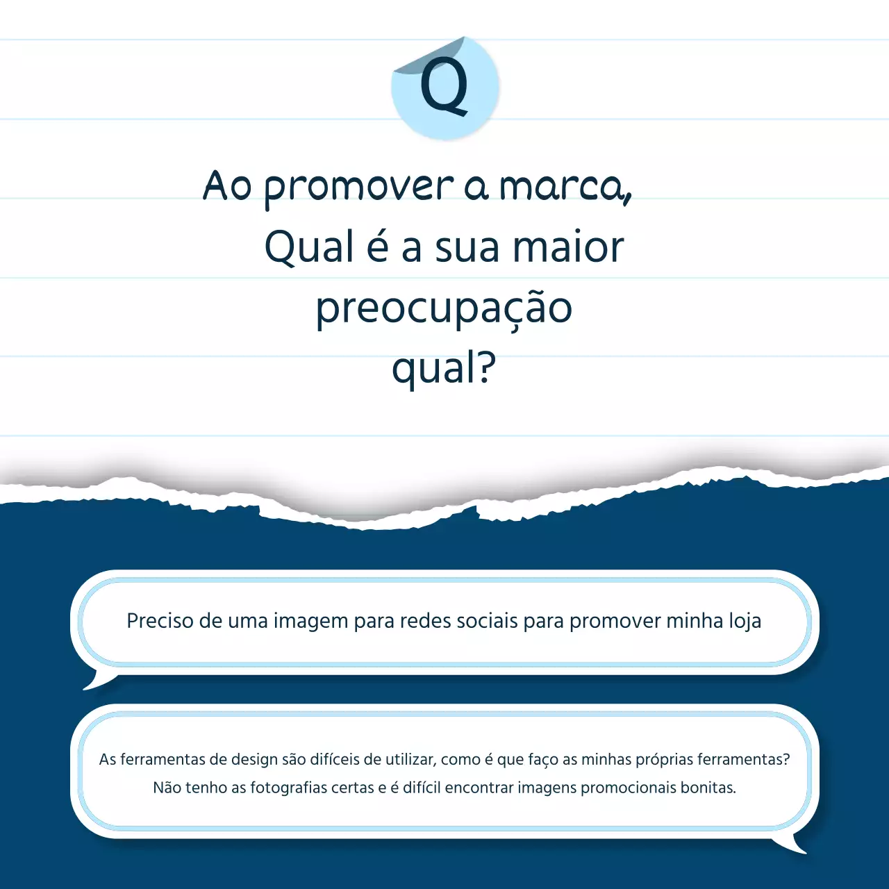 Um briefing de produto com uma narrativa simples em azul e azul claro