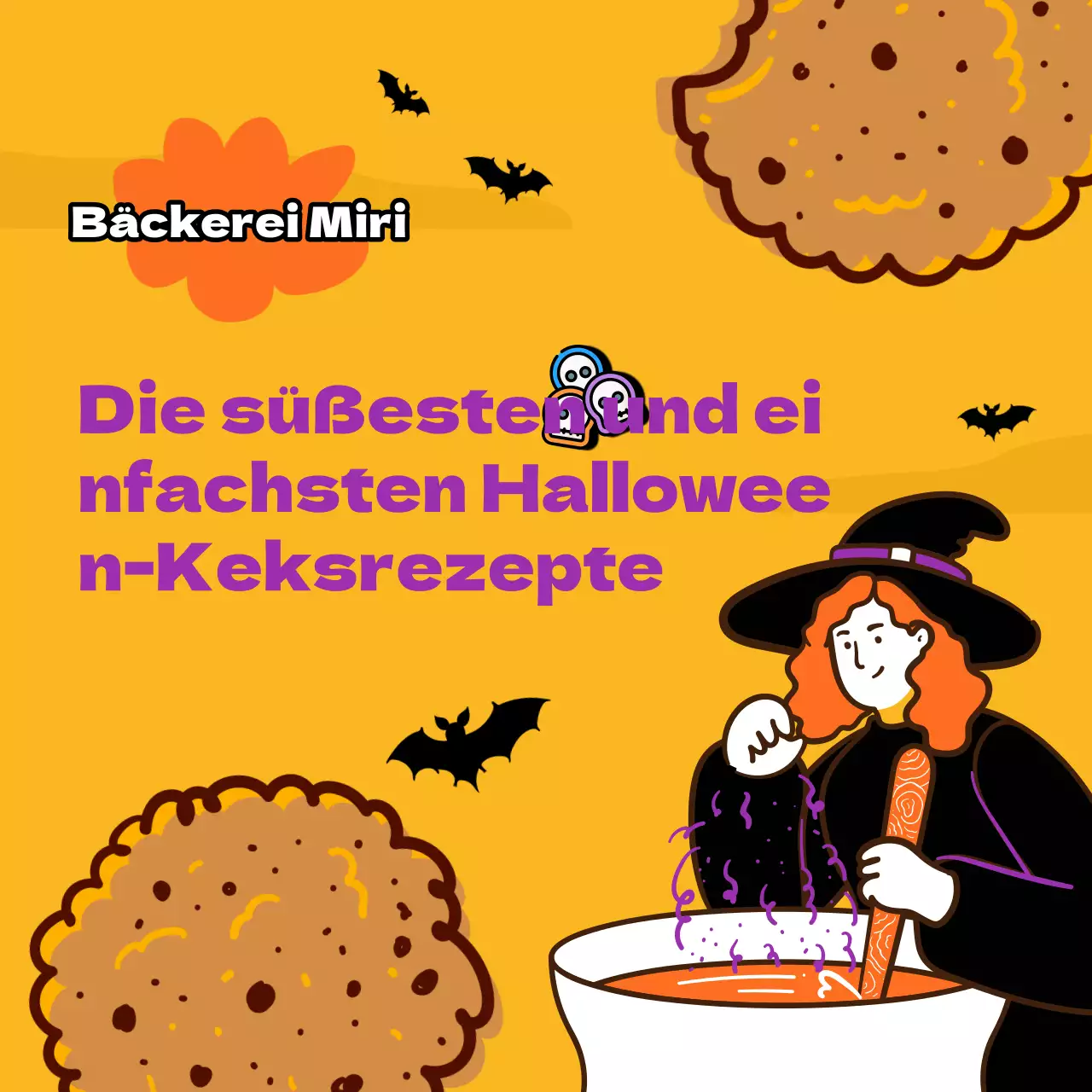 DIY-Werbekekse in gelb und lila für Halloween