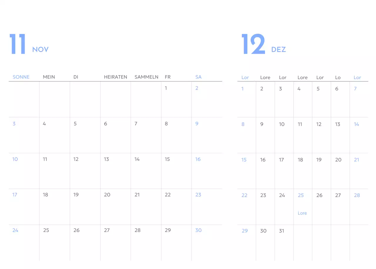 Zielverfolgungskalender mit einem Hauch von Blau