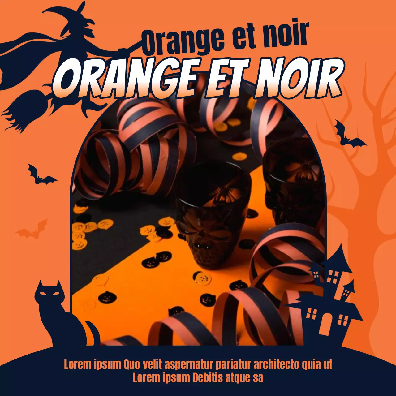 Idées de décoration pour Halloween avec des illustrations d'ombres plates en deux tons