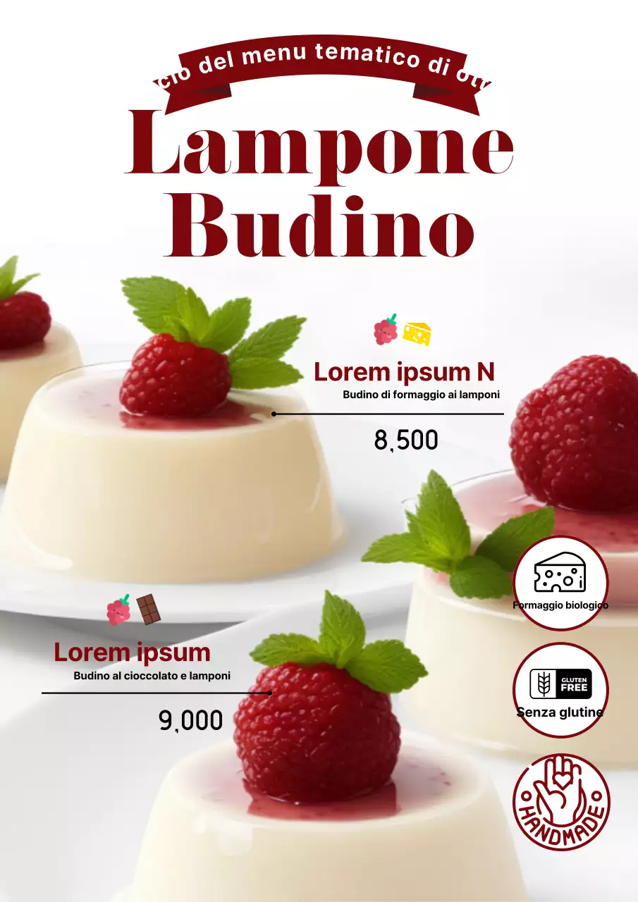 Moderna pubblicità di dessert in bianco e rosso